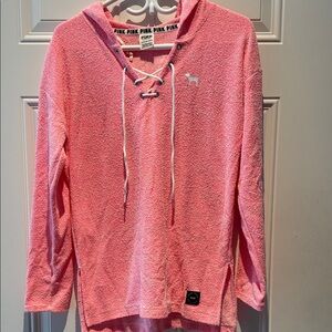 Pink Hooded Lace-Up Sweatshirt